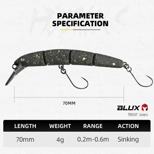 Amostra Jerkbait Articulado de Afundamento Lento 70mm 4g para Truta e Água Doce - Image 2