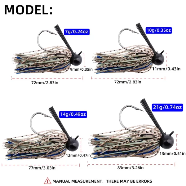 Conjunto 5 Jigs com Cabeça Football e Saia de Silicone 7g a 21g - Image 2