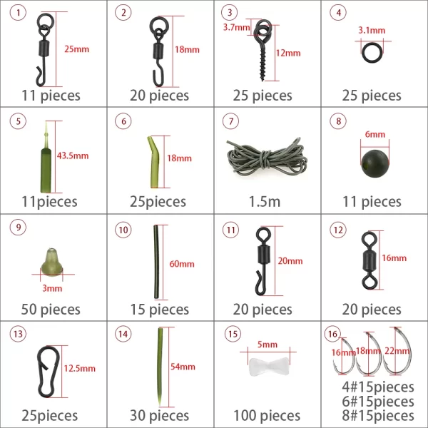 Kit de Montagens Hirisi XP-300 para Pesca à Carpa com 434 Peças e Caixa Organizada - Image 3