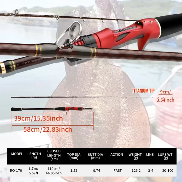 Cana ROLL FISH 1.7m Carbono com Ponta de Titânio Ação Rápida 8:2 para Pesca Embarcada - Image 4