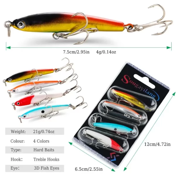 Conjunto 4 Amostras Duras Wobbler com Anzóis Anticorrosão Sougayilang - Image 4