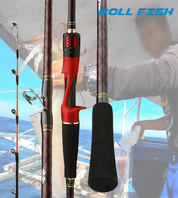 Cana ROLL FISH 1.7m Carbono com Ponta de Titânio Ação Rápida 8:2 para Pesca Embarcada