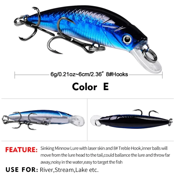 Amostra Sinking Jerkbait 6g 6cm de Lançamento Longo com Anzóis 8# - Image 9