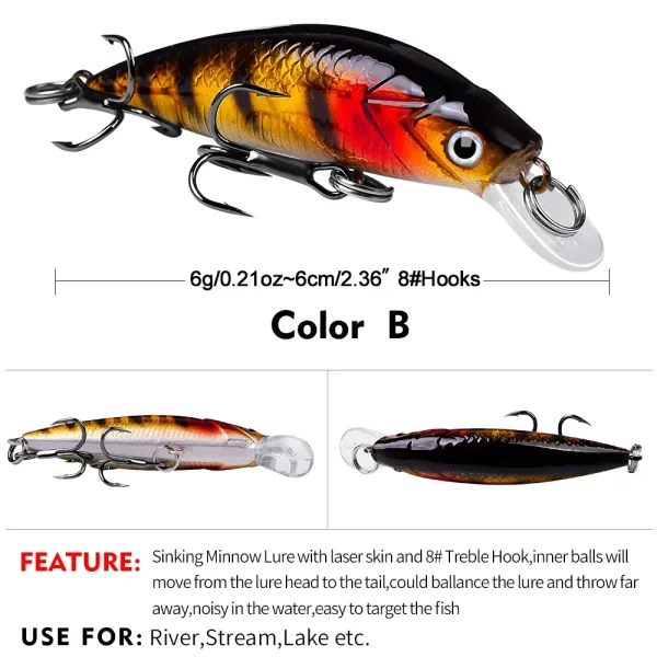 Amostra Sinking Jerkbait 6g 6cm de Lançamento Longo com Anzóis 8# - Image 8