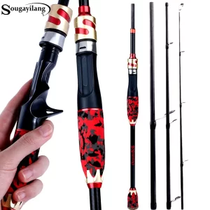 Cana Sougayilang 1.8m / 2.1m Spinning ou Casting em Carbono, Drag Máx 10kg, 4 Secções