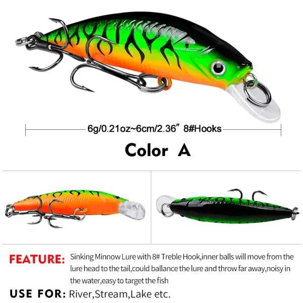 Amostra Sinking Jerkbait 6g 6cm de Lançamento Longo com Anzóis 8# - Image 7