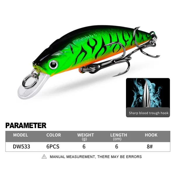 Amostra Sinking Jerkbait 6g 6cm de Lançamento Longo com Anzóis 8# - Image 2