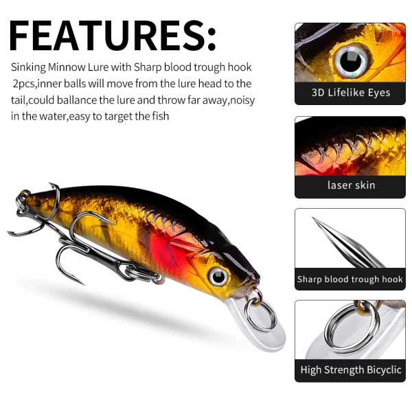 Amostra Sinking Jerkbait 6g 6cm de Lançamento Longo com Anzóis 8# - Image 4
