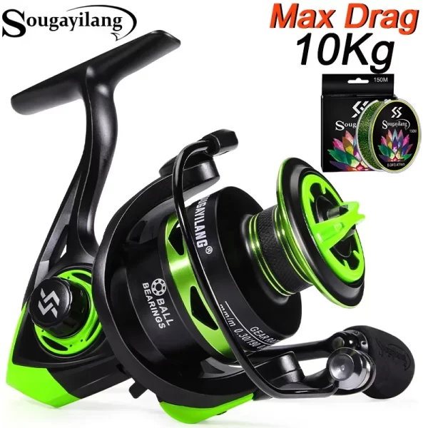 Carreto Spinning Sougayilang SL Drag 10kg com Carretel de Alumínio 5.2:1