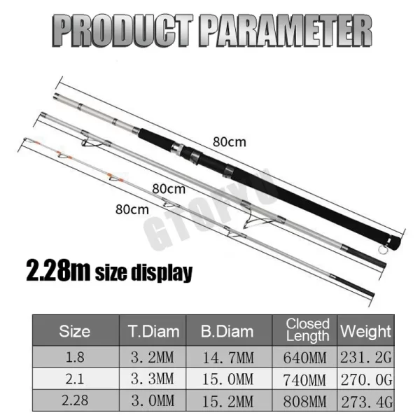 Cana Jigging Trolling GTOFYU Super Rígida 1.8M–2.28M 20kg 3 Secções em Carbono - Image 4