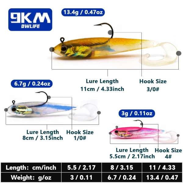Amostras Soft com Cabeça de Chumbo 3 Unidades 3g a 13,4g Cauda Paddle - Image 2