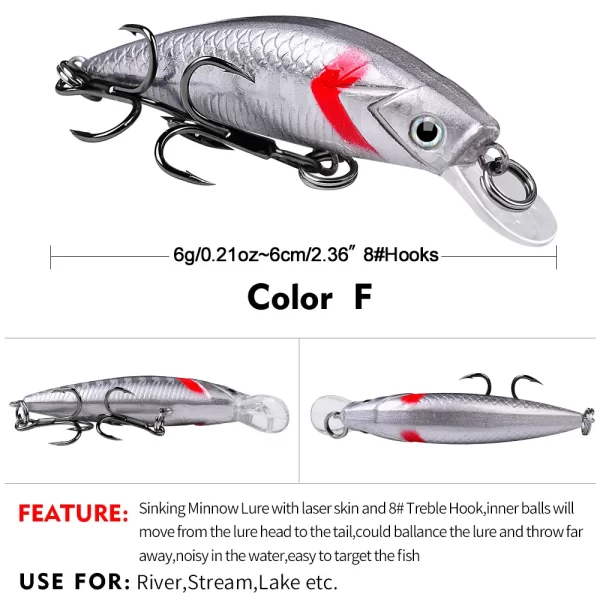 Amostra Sinking Jerkbait 6g 6cm de Lançamento Longo com Anzóis 8# - Image 10