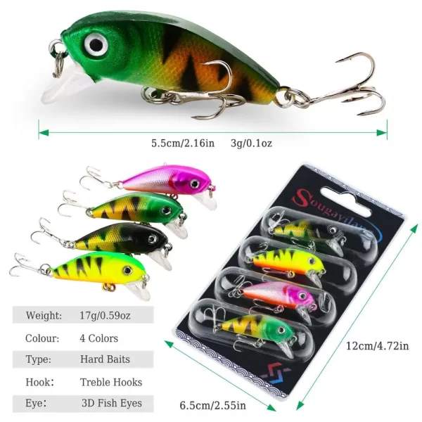 Conjunto 4 Amostras Duras Wobbler com Anzóis Anticorrosão Sougayilang - Image 5