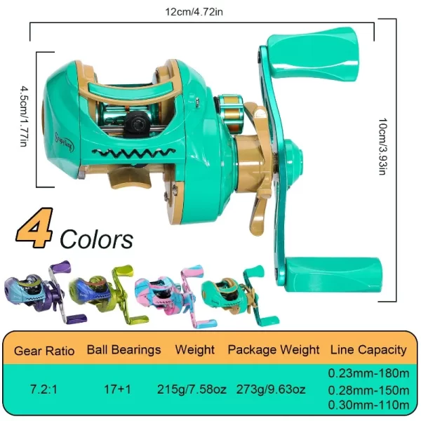 Carreto Casting Sougayilang 7.2:1 Drag 8kg Multicolor com Carretel de Alumínio - Image 2