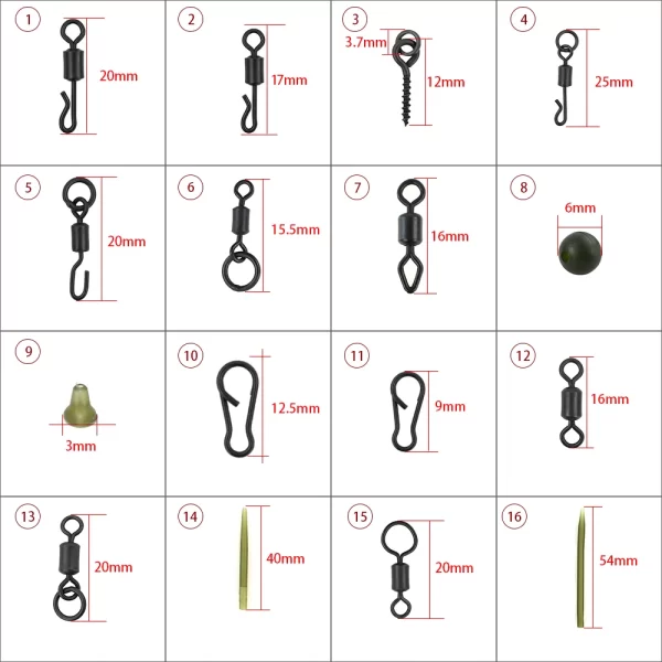 Kit de 280 Acessórios de Montagem para Pesca à Carpa Hirisi XP-311 com Estojo Organizador - Image 3