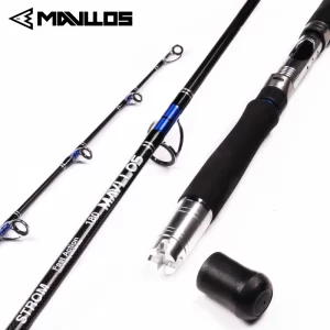 Cana Jigging Mavllos Storm Tuna 1.8m–2.1m, Ação Rápida, 3 Secções, 70–250g, 30–50lb, Carbono 24T, para Pesca Embarcada