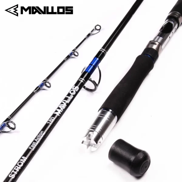 Cana Jigging Mavllos Storm Tuna 1.8m–2.1m, Ação Rápida, 3 Secções, 70–250g, 30–50lb, Carbono 24T, para Pesca Embarcada