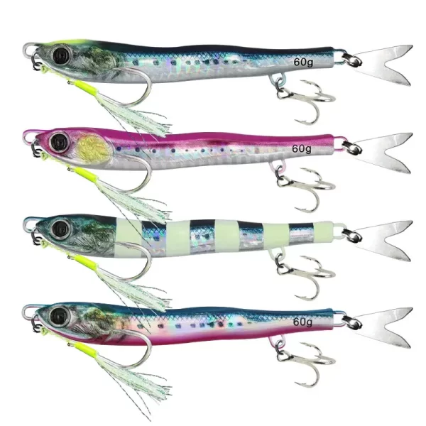 Amostra Jig Metálica Fluorescente Fast Falling 60g 80g com Anzol Triplo - Image 2