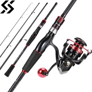 Conjunto Sougayilang Cana de Carbono 4 Secções 1.8m a 2.1m + Carreto 5.2:1