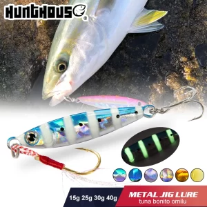 Amostra Metálica Hunthouse Jig Spoon 15g–45g com Efeito Luminoso para Robalo e Predadores