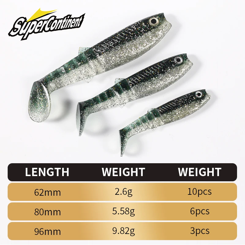 Amostra Softbait Supercontinent Cannibal Bicolor com Aroma 62mm, 80mm ou 96mm T-Tail - Image 3