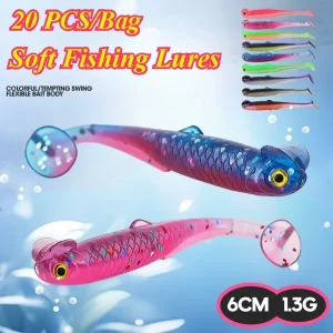 Conjunto 20 Amostras Softbait T-Tail 6cm 1.3g PVC Fluorescentes