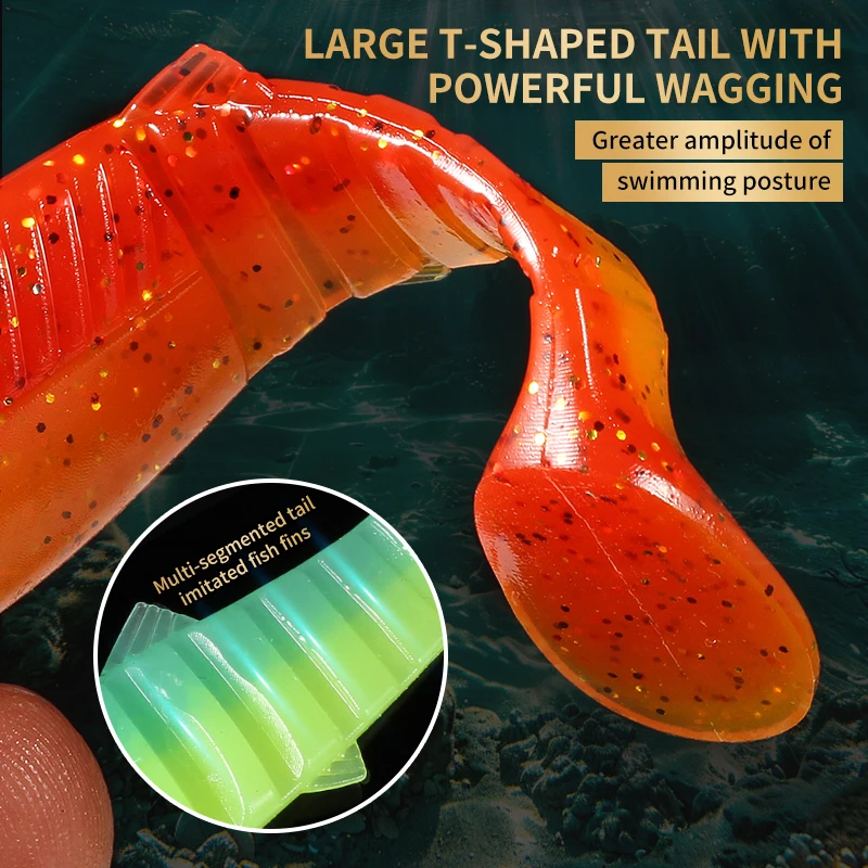 Amostra Softbait Supercontinent Cannibal Bicolor com Aroma 62mm, 80mm ou 96mm T-Tail - Image 6