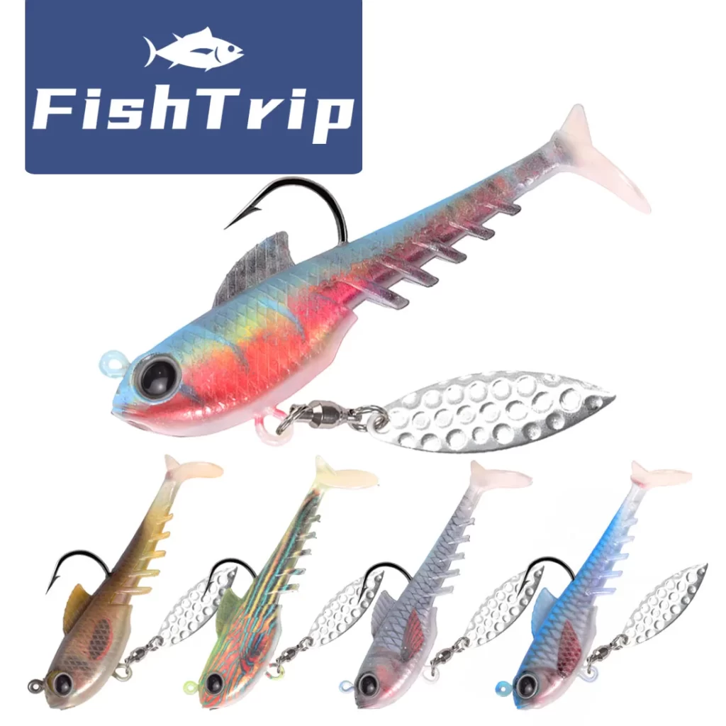 Amostra FishTrip Softbait com Cabeça Chumbada e Colher Spinner 7–9 cm