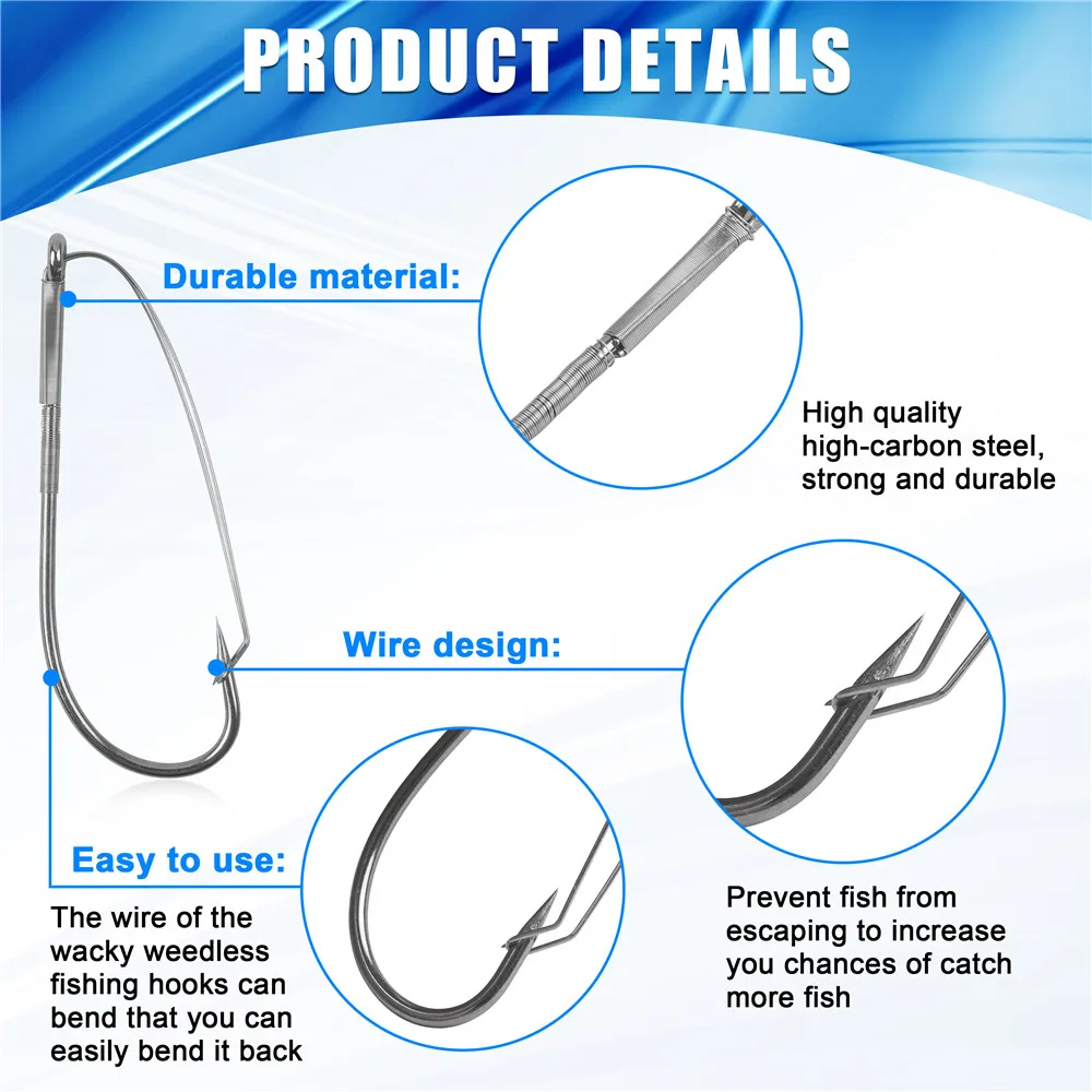 Anzóis Wacky Rig Weedless em Aço Carbono 1/0–3/0 para Amostras de Vinil (30 unid.) - Image 3