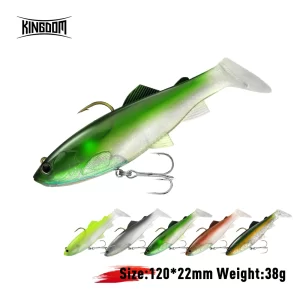 Amostra Swimbait Kingdom T‑Tail 120 mm 38 g em Vinil com Fateixas