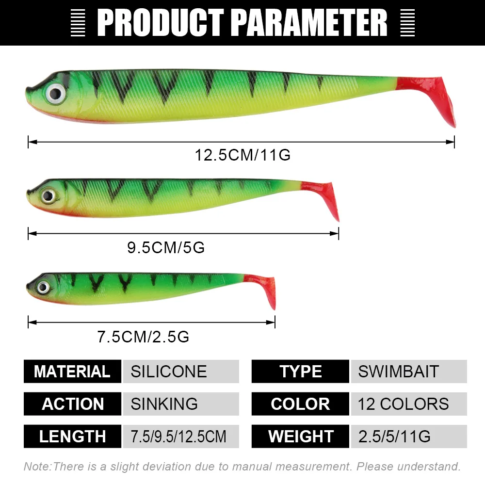 Amostra Spinpoler Soft Shad Paddle Tail 7.5cm 2.5g / 9.5cm 5g / 12.5cm 11g (8/5/3 un.) - Image 3