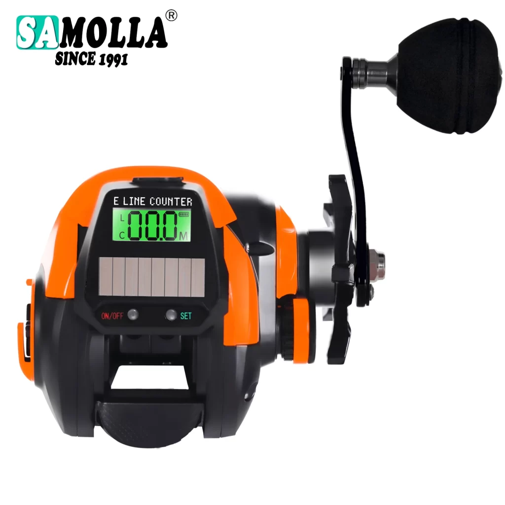 Carreto Casting Electrónico SAMOLLA 7.2:1 com Contador Digital e Carregamento Solar/USB