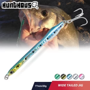Amostra Jig Metálico Hunthouse 77mm 20g Cauda Larga para Jigging Lento em Água Salgada