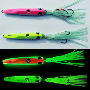Inchiku Glow com Saia Octopus 60g–135g para Jigging em Mar com Corpo Luminescente