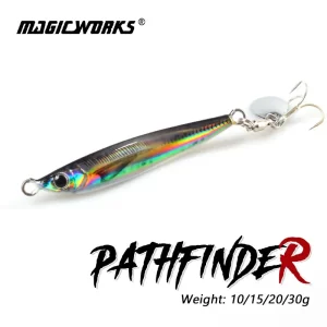 Amostra Jig Metálica MAGIC WORKS Tail Spinner 10g–30g com Fateixa