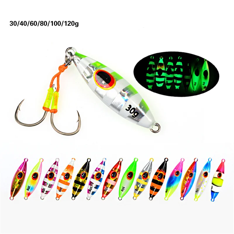 Jig Metálico Slow Pitch Luminescente 30g 40g 60g 80g 100g 120g sem Anzol