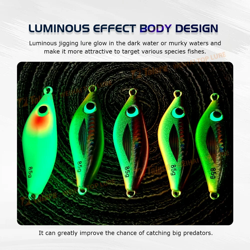 Jig Metálico Butterball TOLU 45g 65g 85g 100g Luminescente para Shore Jigging e Vertical - Image 3