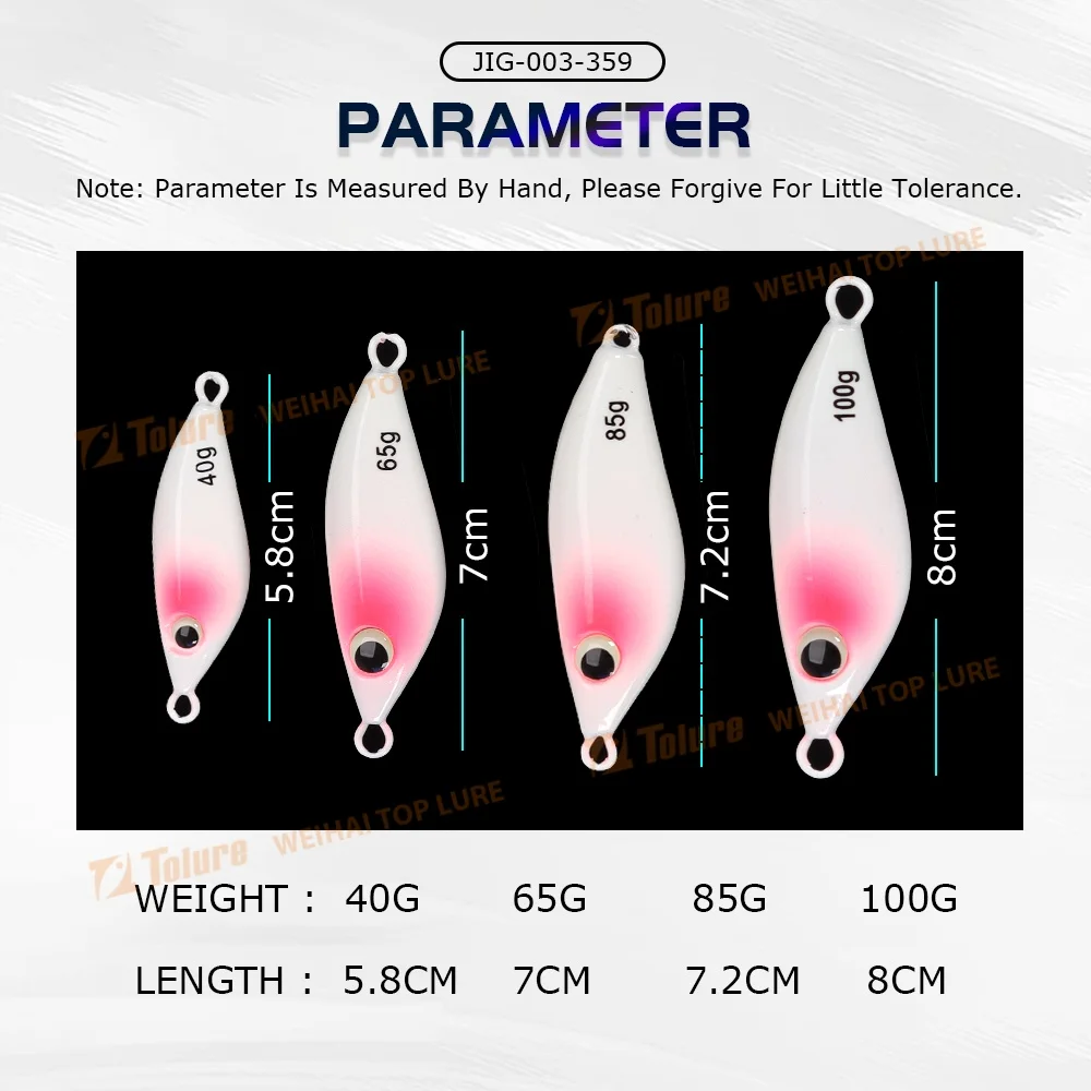 Jig Metálico Butterball TOLU 45g 65g 85g 100g Luminescente para Shore Jigging e Vertical - Image 2
