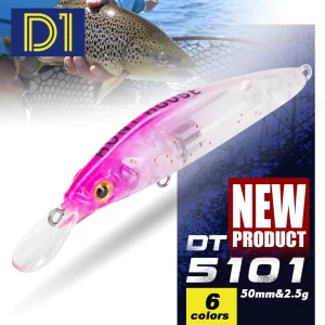 Minnow Afundante D1 50mm 2,5g para Truta e Pesca Ultraligeira