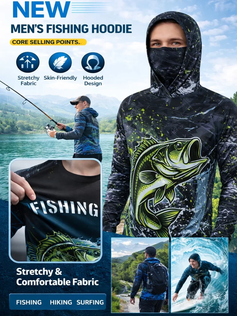 Camisola de Pesca com Capuz e Máscara Integrada para Homem