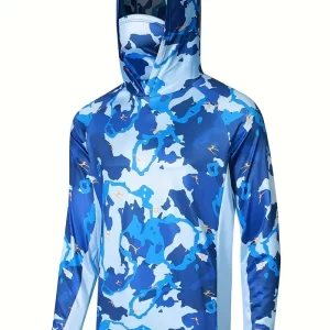 Camisola Técnica de Pesca com Capuz, Máscara Integrada e Protecção UV