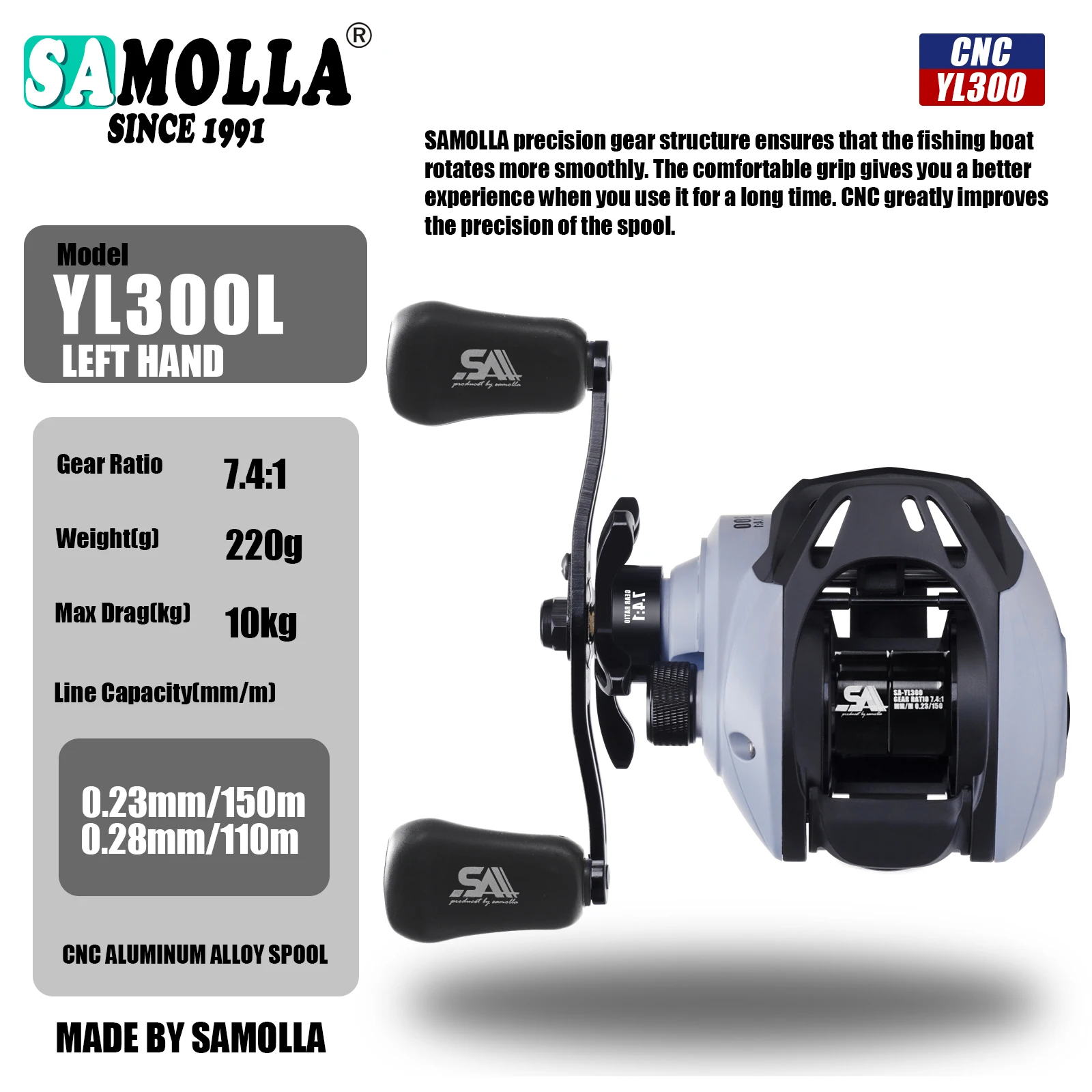 Carreto de Casting SAMOLLA Long Shot 7.4:1 6+1 Rolamentos 10kg - Image 8