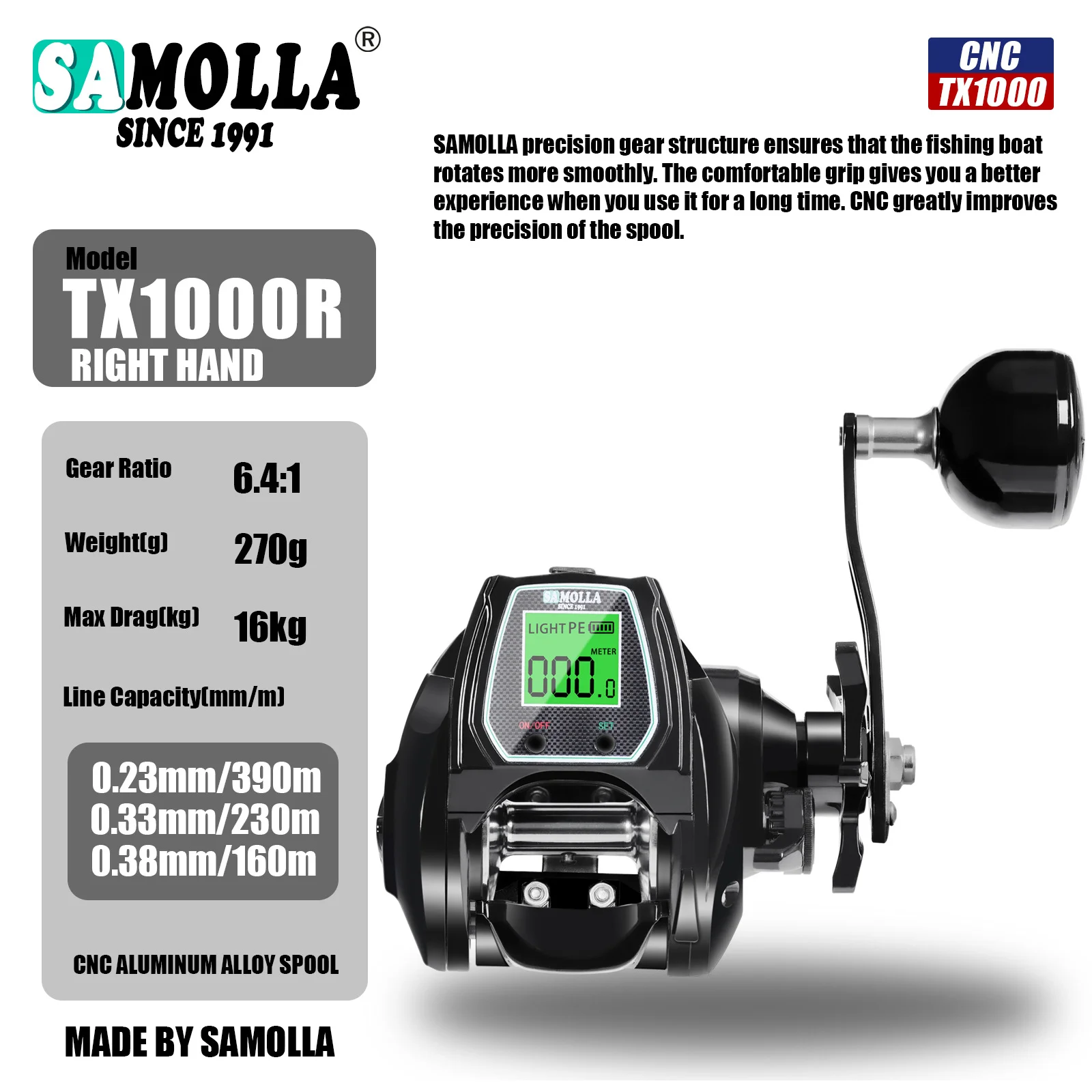 Carreto de Casting Samolla TX1000 com Contador Digital 6.4:1 16kg - Image 4