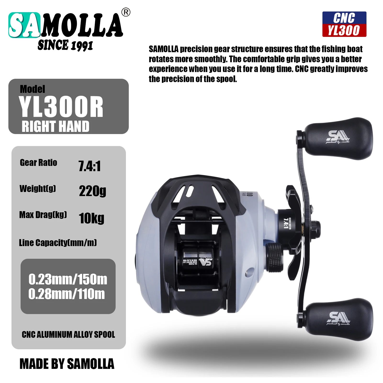 Carreto de Casting SAMOLLA Long Shot 7.4:1 6+1 Rolamentos 10kg - Image 7