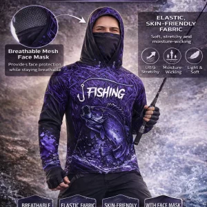 Camisola Técnica de Pesca UPF 50+ com Capuz e Protecção Facial