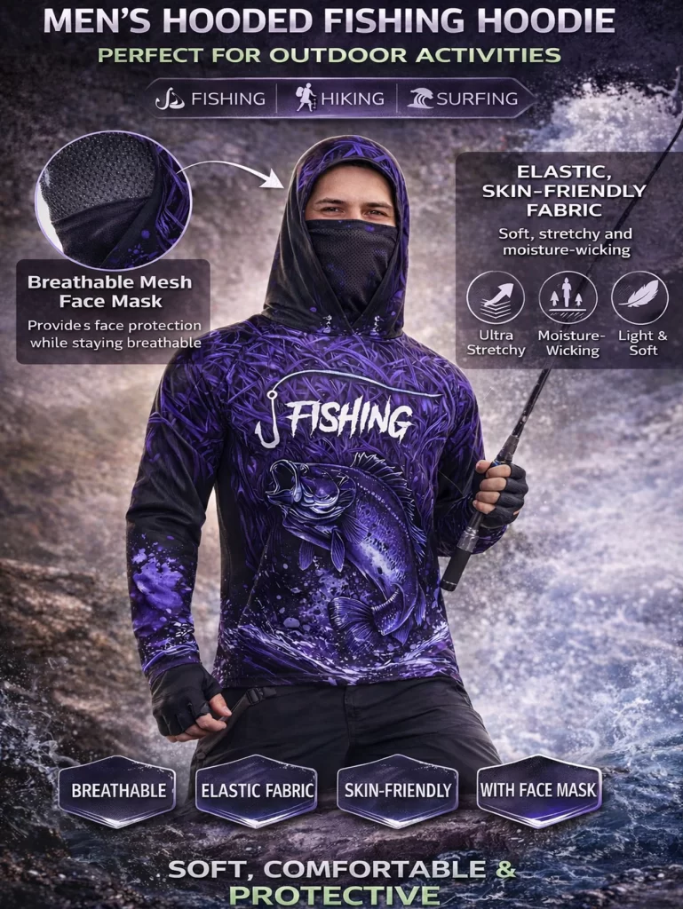 Camisola Técnica de Pesca UPF 50+ com Capuz e Protecção Facial