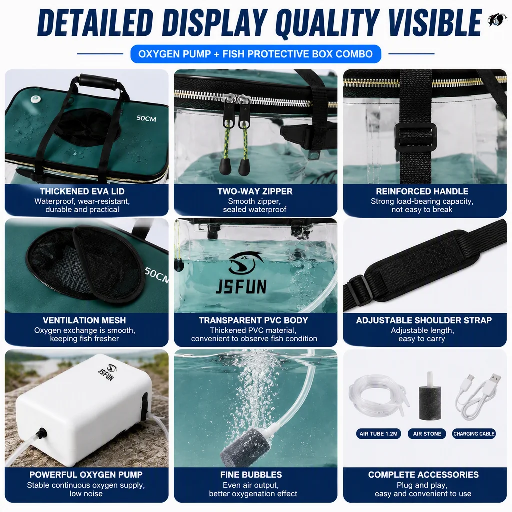 Caixa JSFUN para Isco Vivo e Peixe com Aerador USB Opcional - Image 4