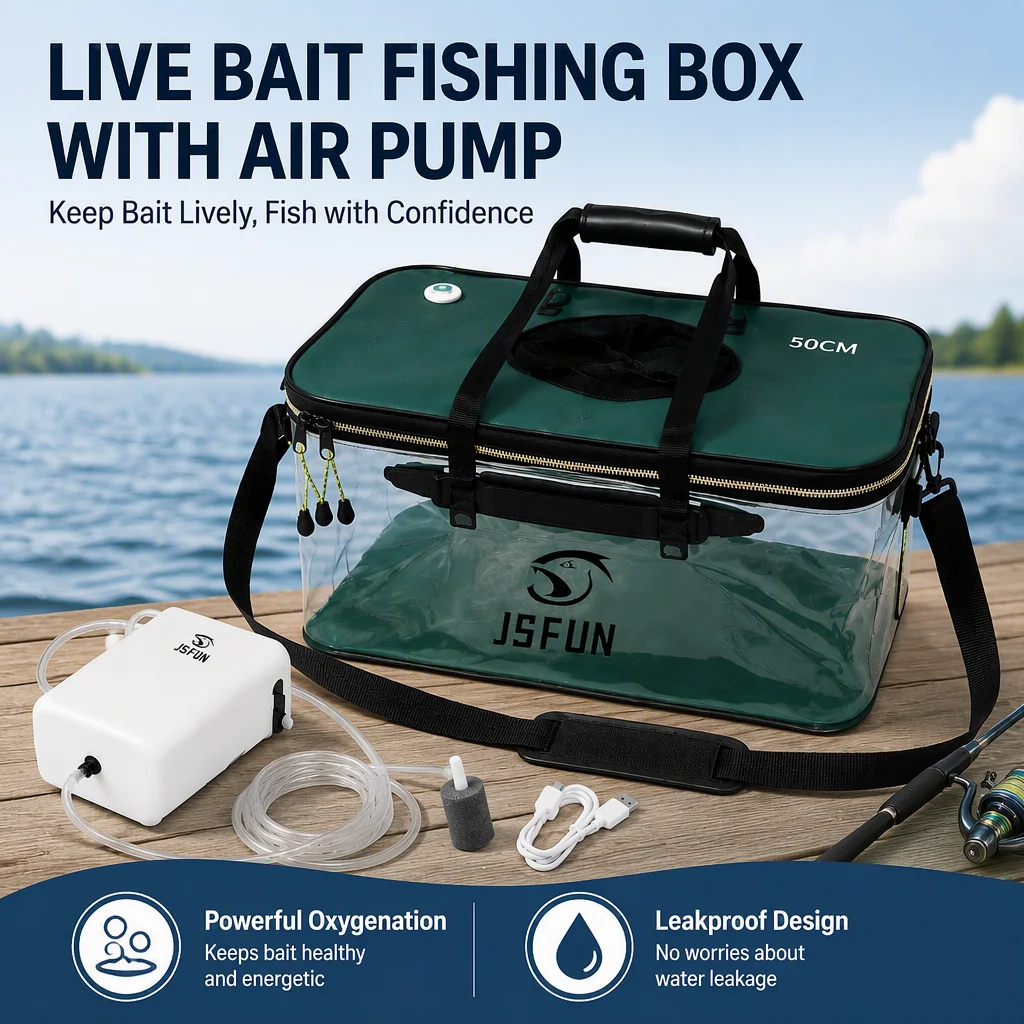 Caixa JSFUN para Isco Vivo e Peixe com Aerador USB Opcional