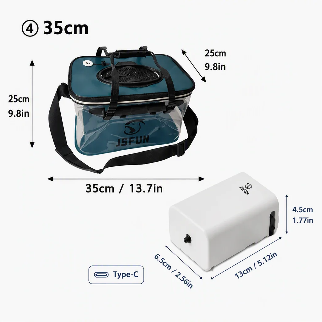 Caixa JSFUN para Isco Vivo e Peixe com Aerador USB Opcional - Image 9