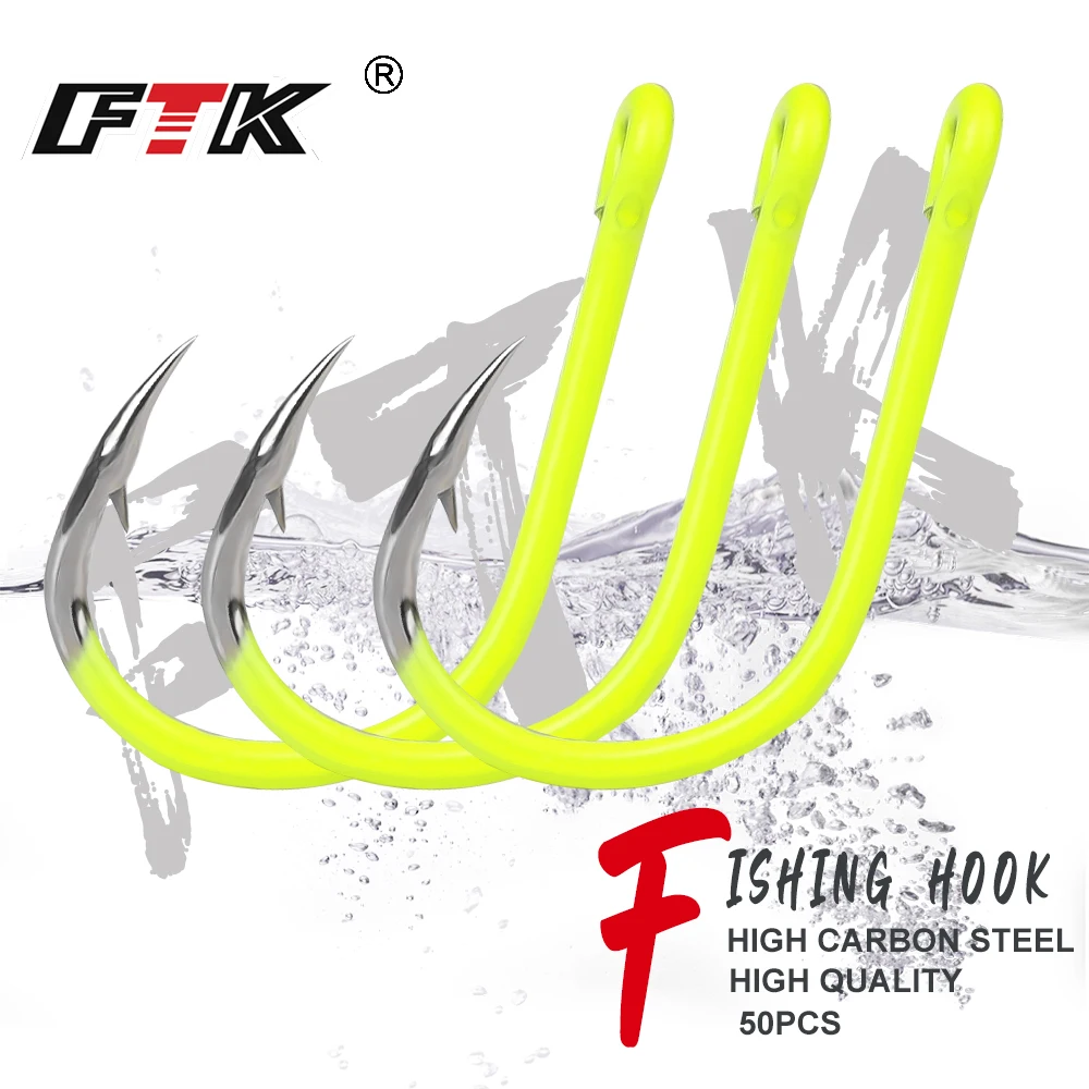 Conjunto 100 Anzóis Simples FTK com Farpa e Acabamento Fluorescente